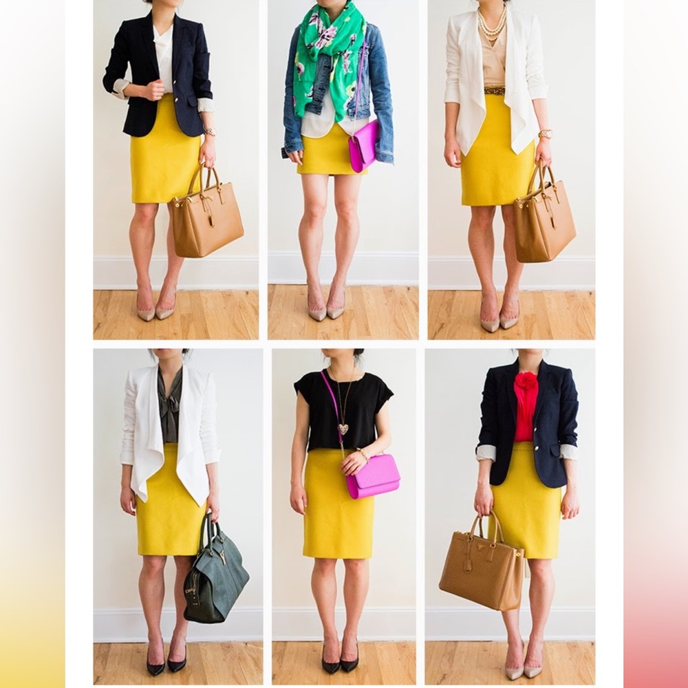 J Crew Lime Green/Yellow Wool No 2 Pencil Skirt 0